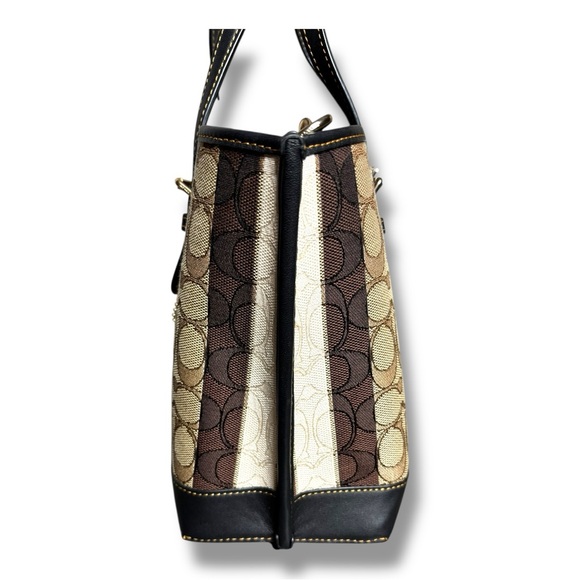 Coach Signature Stripe Tote in Brown, Tan, Cream (FIRM) - Picture 7 of 15